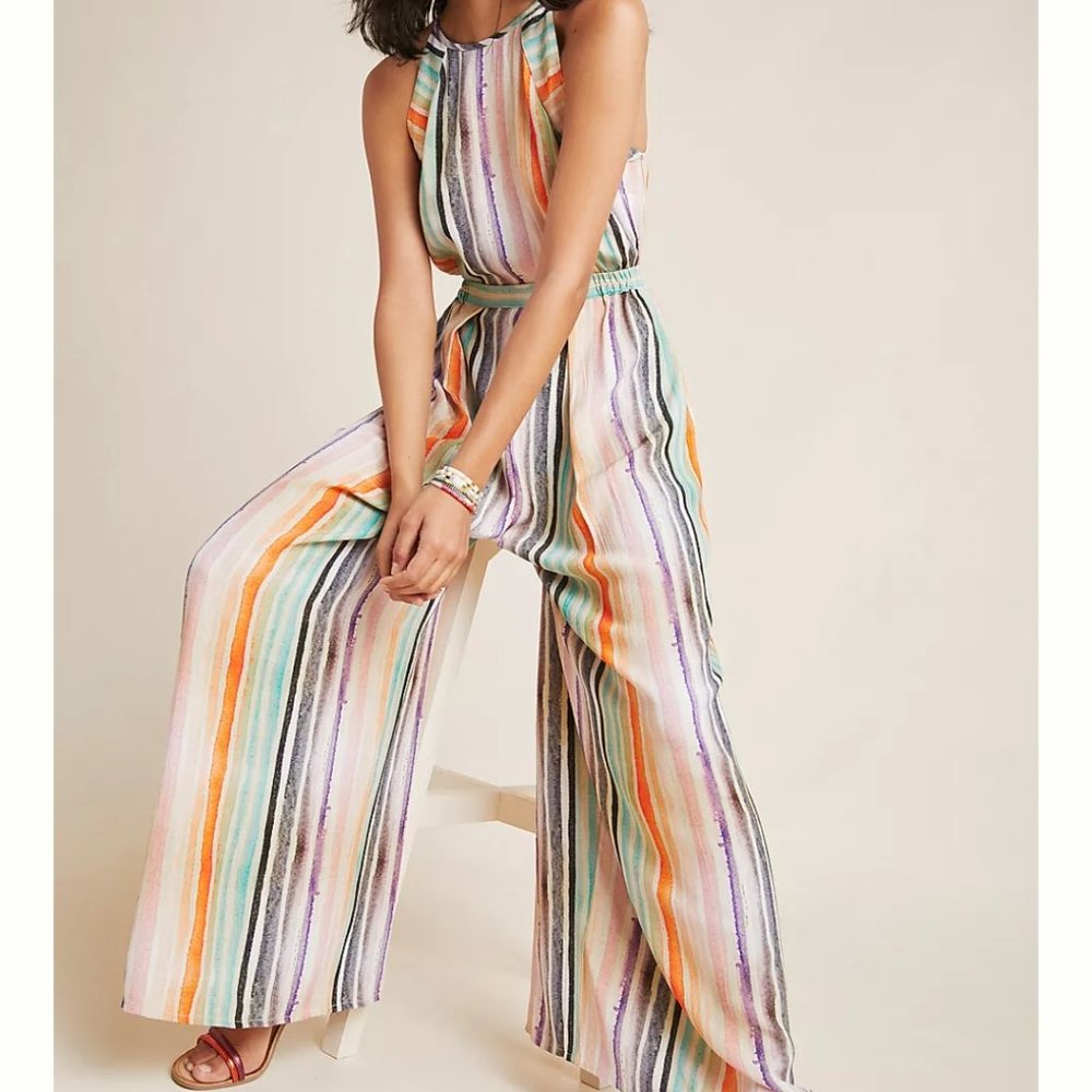 NWT Anthropologie Bl^nk multicolor stripe jumpsuit size small